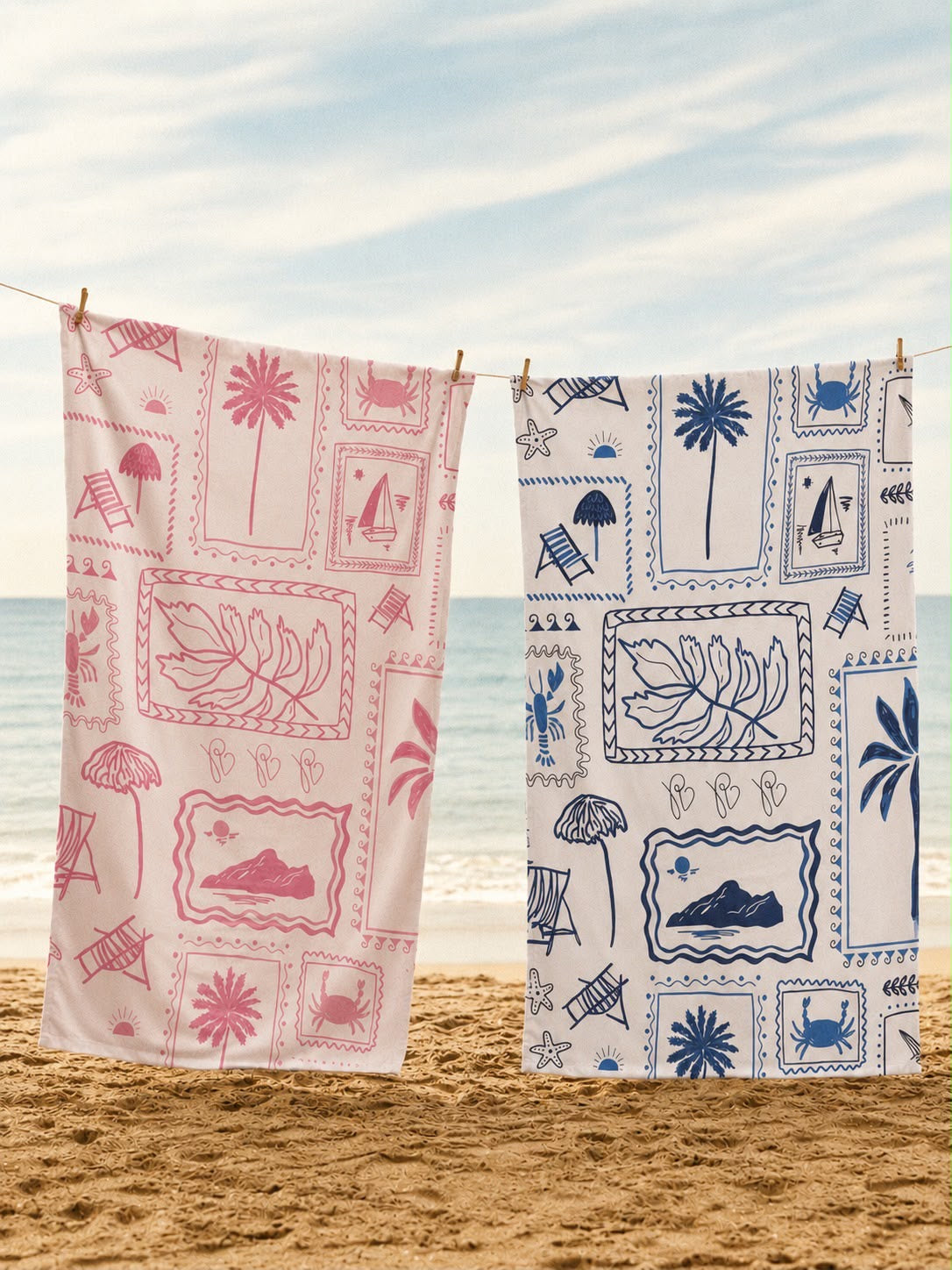 pretty two coastal beach towels
