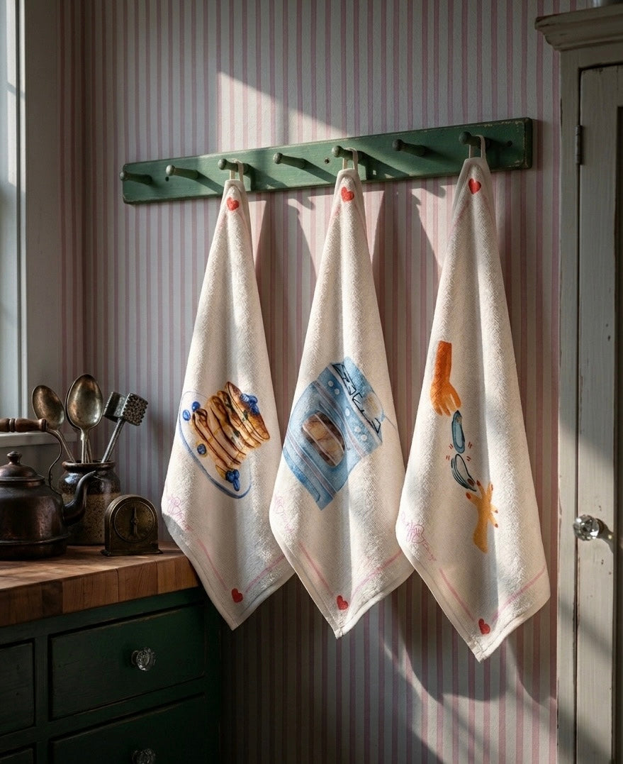 pretty blue kitchen towel set