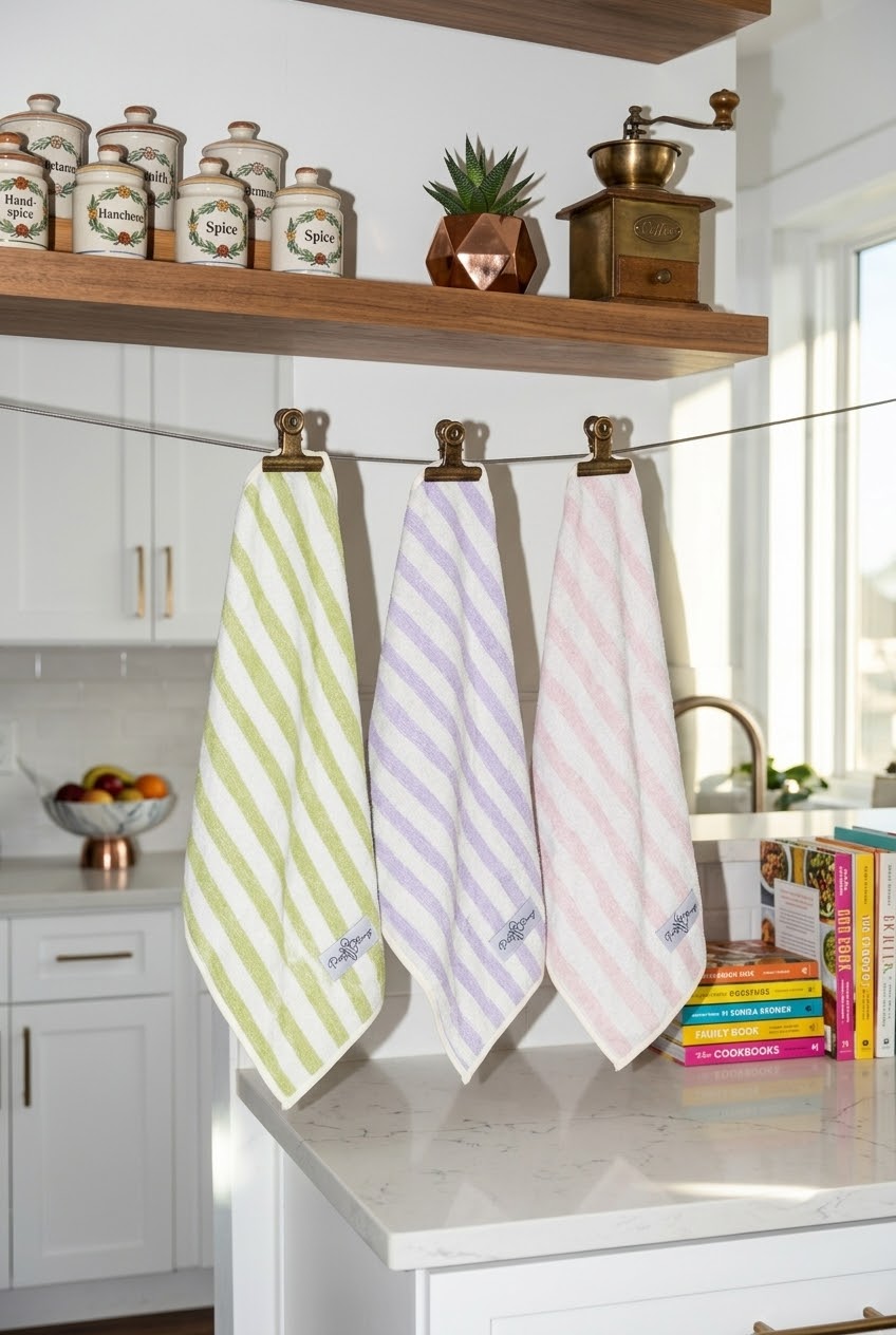 pretty striped kitchen towel set