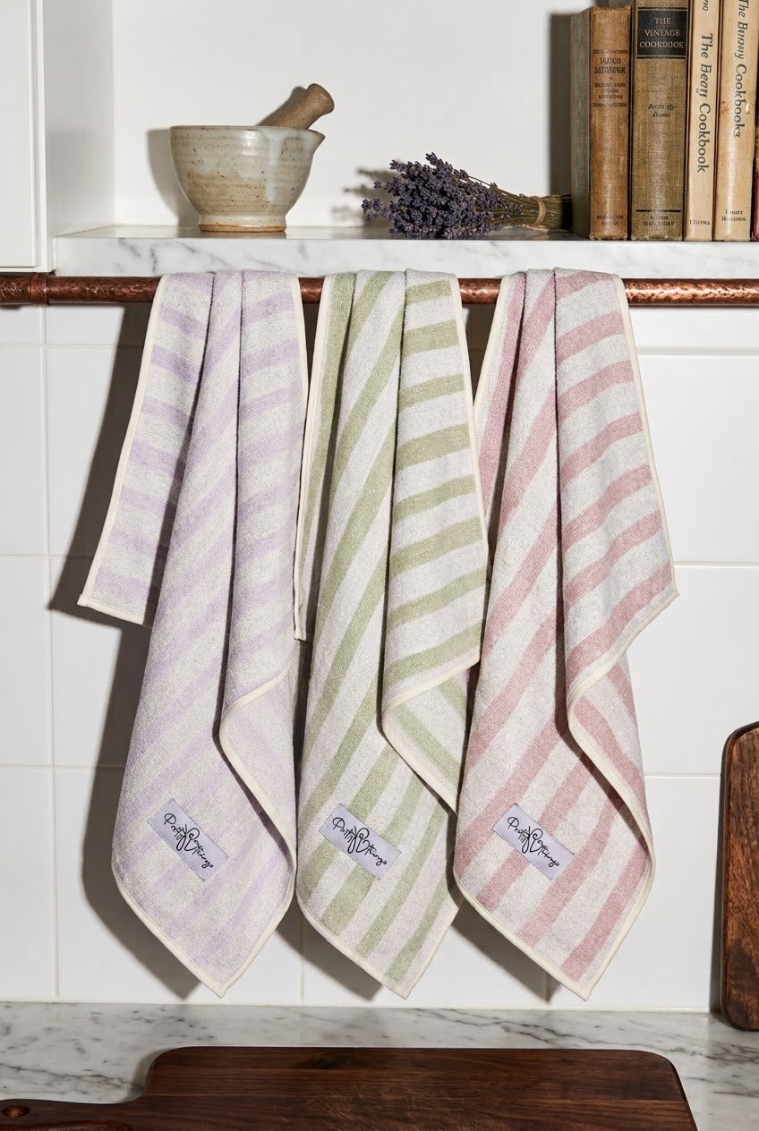 pretty striped kitchen towel set