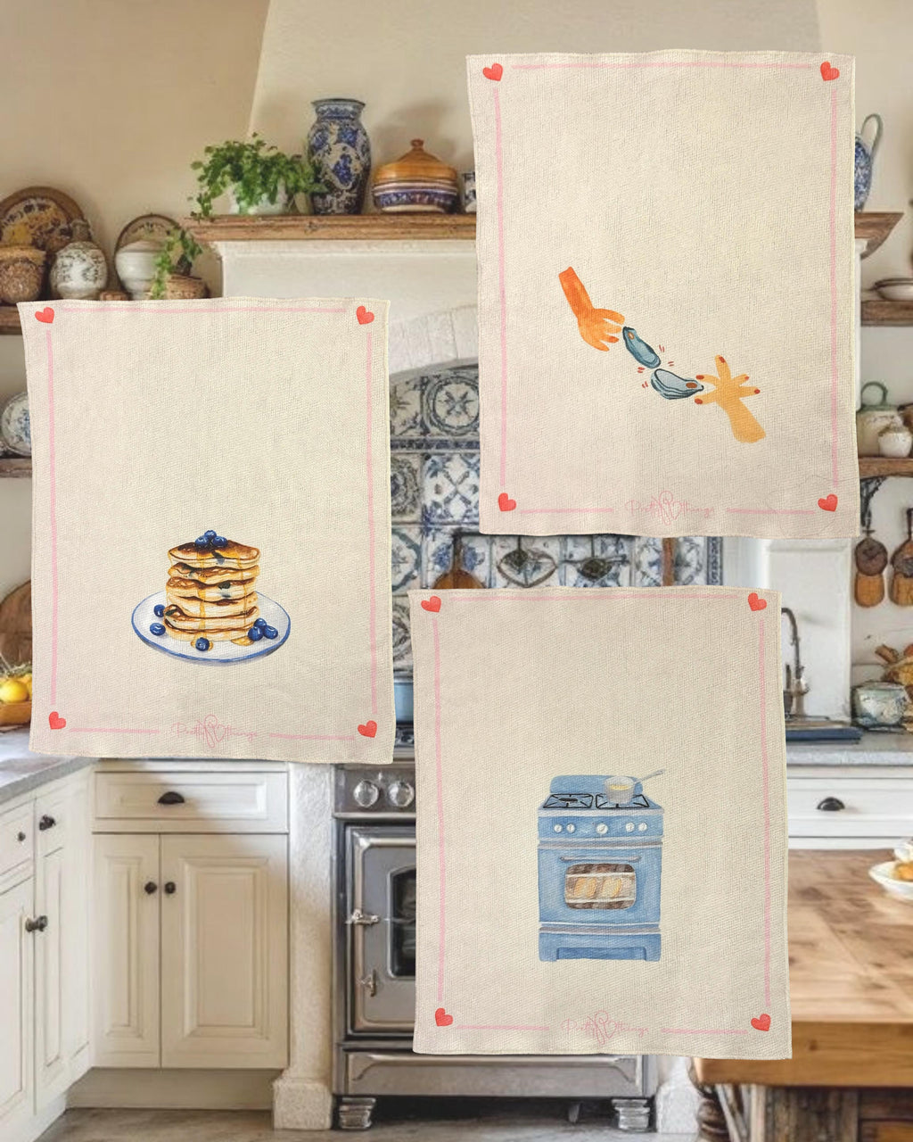 pretty blue kitchen towel set