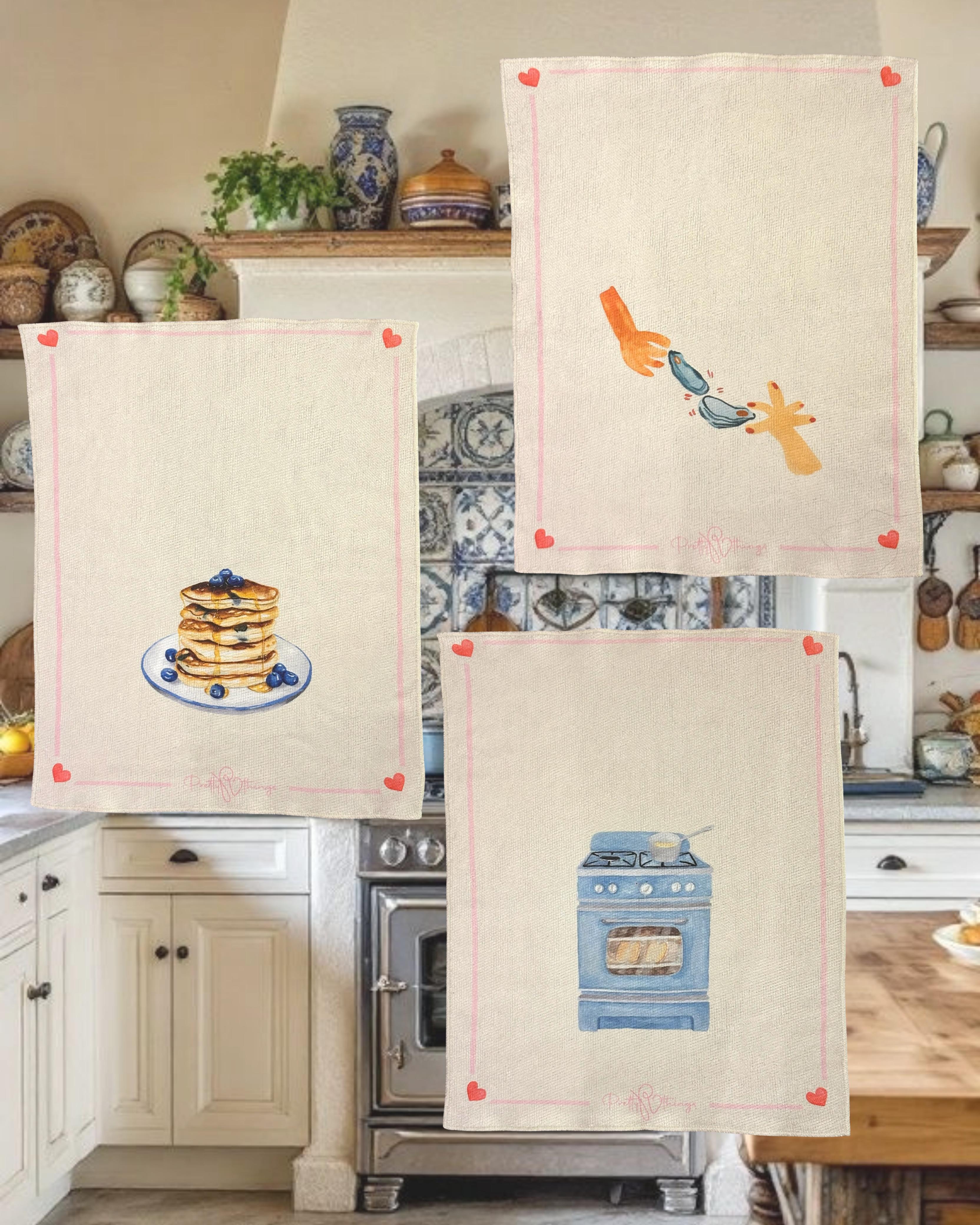 pretty blue kitchen towel set