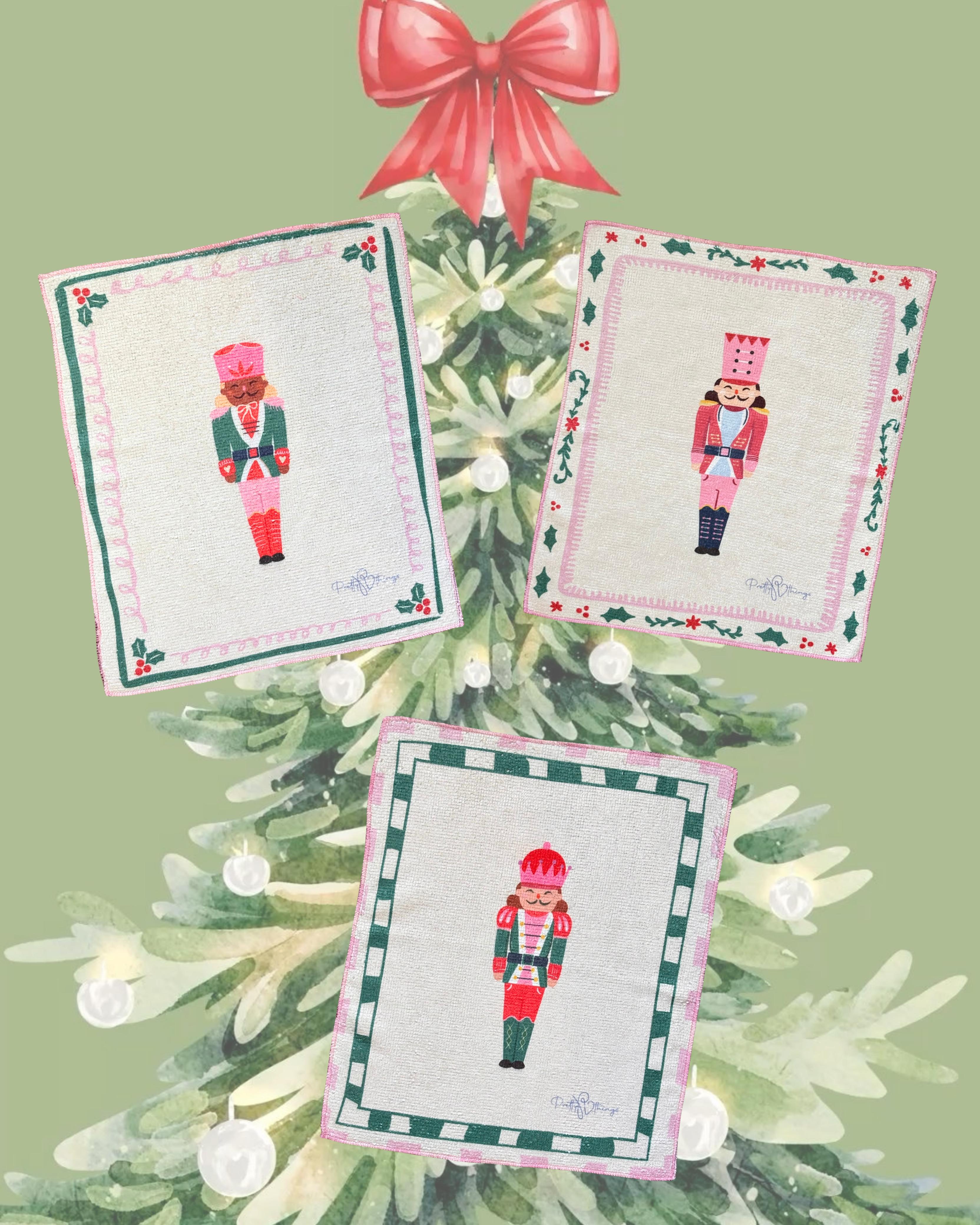 pretty christmas soldiers kitchen towel set